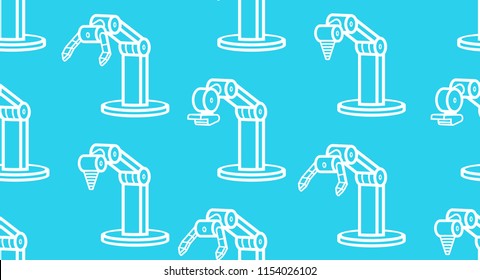 Seamless pattern with robotic arms.  line style. isolated on blue background
