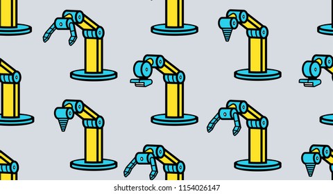 Seamless pattern with robotic arms.  line style. isolated on gray background