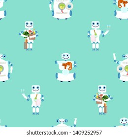 Seamless pattern with robots assistent. Design for children's textiles, toys, packaging, poster. Flat Art Vector illustration