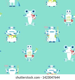 Seamless pattern with robots assistent. Design for children's textiles, toys, packaging, poster. Flat Art Vector illustration