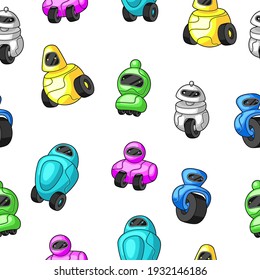 Seamless pattern with robots. Teenage creative background. Trendy characters in modern cartoon style.