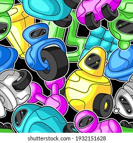 Seamless pattern with robots. Teenage creative background. Trendy characters in modern cartoon style.