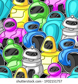 Seamless pattern with robots. Teenage creative background. Trendy characters in modern cartoon style.