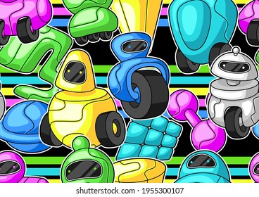 Seamless pattern with robots. Teenage creative background.