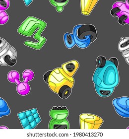 Seamless pattern with robots. Teenage creative background. Trendy characters in cartoon style.