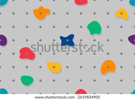 Seamless pattern with Rock climbing wall. Rock climbing on a grey wall in the gym, sport repeat background. Sport texture