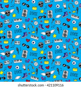 Seamless pattern with rock and emo music teen elements. Vector illustration