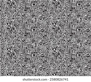 Seamless pattern rock painting black and white