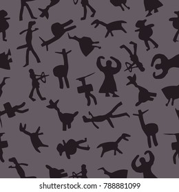 seamless pattern of rock paintings from the cave of Magura in Bulgaria