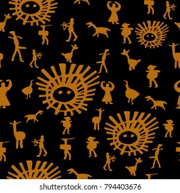 seamless pattern of rock paintings from the cave  in Bulgaria