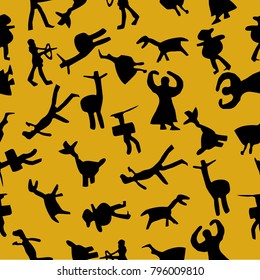 seamless pattern of rock paintings from the cave  in Bulgaria
