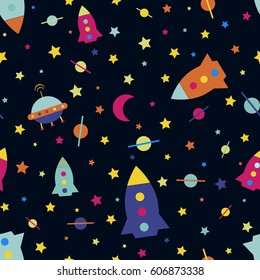  Seamless pattern rocket flying saucer vector illustration Kids