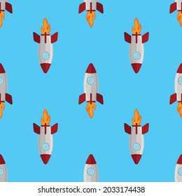 Seamless pattern with rocket ship silhouette eps 10 ornament vector illustration with flying rocket space fantasy print