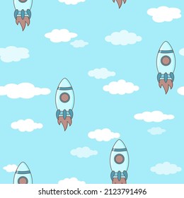 Seamless pattern of rocket in the sky
