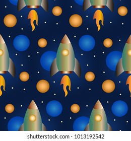 Seamless pattern rocket in space, vector