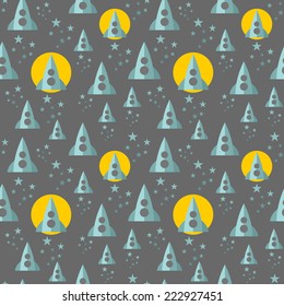 Seamless pattern with rocket in the space. Vector illustration. 