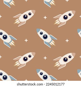 Seamless pattern with rocket and stars. Galaxy print for, wallpaper, wrapping, printing, fabric, nursery, textile and more . Vector illustration.