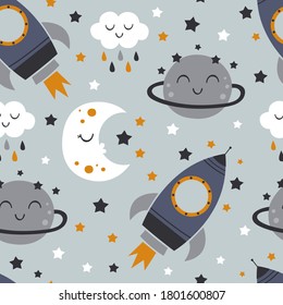 seamless pattern with rocket,moon,planet
-  vector illustration, eps