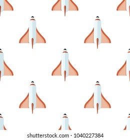 Seamless pattern with rockets isolated on white background. Spaceships vector illustration in astrological concept, wallpaper design