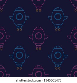 Seamless pattern with rockets on dark blue backround