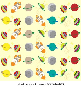 Seamless pattern with rockets. Space objects and symbols