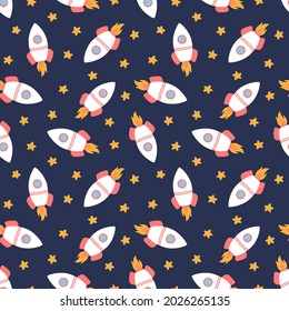 Seamless pattern with rockets and stars, vector illustration