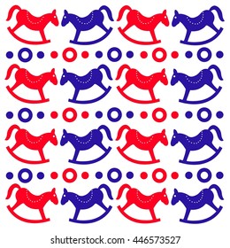 Seamless pattern with rocking blue and red horses
