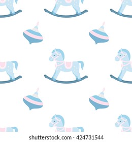 Seamless pattern of rocking horse and 
whirligig.Vector illustration