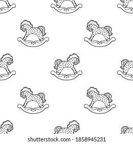 The seamless pattern with the rocking horses is on white background. The save with the Clipping Mask.