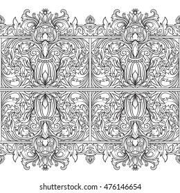 Seamless pattern in rococo style, victorian style, in renaissance style, in baroque style. Vector illustration. Coloring book for adult and older children. Outline drawing coloring page.