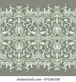Seamless pattern in rococo style, victorian style, in renaissance style, in baroque style. Vector illustration. American dollar colors.