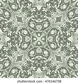 Seamless pattern in rococo style, victorian style, in renaissance style, in baroque style. Vector illustration. American dollar colors.