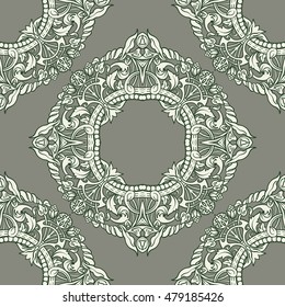 Seamless pattern in rococo style, victorian style, in renaissance style, in baroque style. Vector illustration. In american dollars colors.