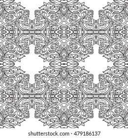 Seamless pattern in rococo style, victorian style, in renaissance style, in baroque style. Vector illustration.   Coloring book for adult. Outline drawing coloring page. Outline drawing.