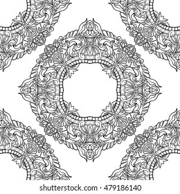 Seamless pattern in rococo style, victorian style, in renaissance style, in baroque style. Vector illustration.   Coloring book for adult. Outline drawing coloring page. Outline drawing.