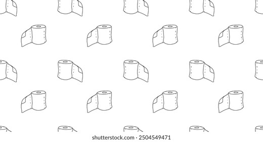 Seamless pattern with roll of paper towels hand drawn doodle outline vector