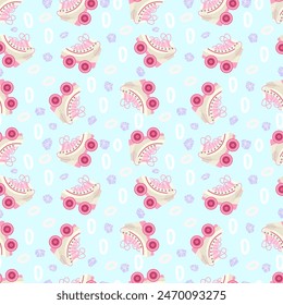 Seamless pattern with roller skates - hand drawn vector illustration.