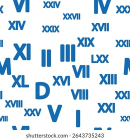 Seamless pattern with Roman numerals. Ten and twenty, thirty, forty, fifty, sixty, seventy, eighty and ninety. Algebra and geometry
