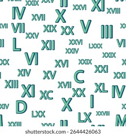 Seamless pattern with Roman numerals. Ten, twenty, thirty, forty, fifty, sixty, seventy and eighty and ninety. Algebra and geometry