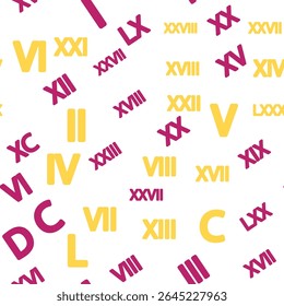 Seamless pattern with Roman numerals. Ten and twenty, thirty, forty, fifty, sixty, seventy, eighty and ninety. Algebra and geometry