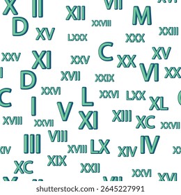 Padrão contínuo com algarismos romanos. Dez, vinte, trinta, quarenta, cinquenta, sessenta, setenta, oitenta e noventa. Álgebra e geometria