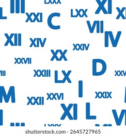 Seamless pattern with Roman numerals. Ten and twenty, thirty, forty, fifty, sixty, seventy, eighty and ninety. Algebra and geometry
