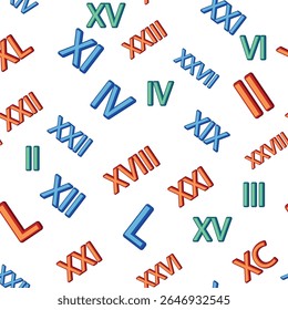 Seamless pattern with Roman numerals. Ten, twenty, thirty, forty, fifty, sixty, seventy and eighty and ninety. Algebra and geometry