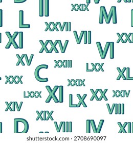 Padrão contínuo com algarismos romanos. Dez, vinte, trinta, quarenta, cinquenta, sessenta, setenta, oitenta e noventa. Álgebra e geometria