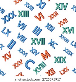 Seamless pattern with Roman numerals. Ten, twenty, thirty, forty, fifty, sixty, seventy and eighty and ninety. Algebra and geometry