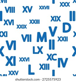 Seamless pattern with Roman numerals. Ten and twenty, thirty, forty, fifty, sixty, seventy, eighty and ninety. Algebra and geometry