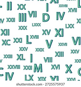 Seamless pattern with Roman numerals. Ten, twenty, thirty, forty, fifty, sixty, seventy and eighty and ninety. Algebra and geometry