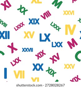 Seamless pattern with Roman numerals. Ten and twenty, thirty, forty, fifty, sixty, seventy, eighty and ninety. Algebra and geometry
