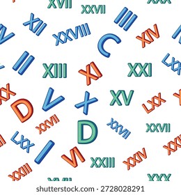 Seamless pattern with Roman numerals. Ten, twenty, thirty, forty, fifty, sixty, seventy and eighty and ninety. Algebra and geometry