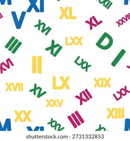 Seamless pattern with Roman numerals. Ten and twenty, thirty, forty, fifty, sixty, seventy, eighty and ninety. Algebra and geometry